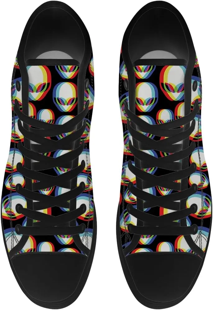Alien Shoes for Men Women Funny High Top Canvas Sneakers Lace Up Casual Walking Shoes Gifts for Dad Mom