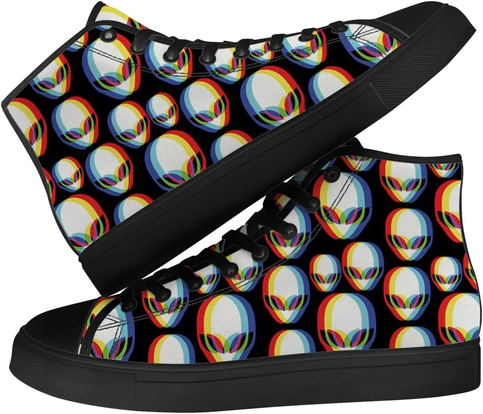 Alien Shoes for Men Women Funny High Top Canvas Sneakers Lace Up Casual Walking Shoes Gifts for Dad Mom