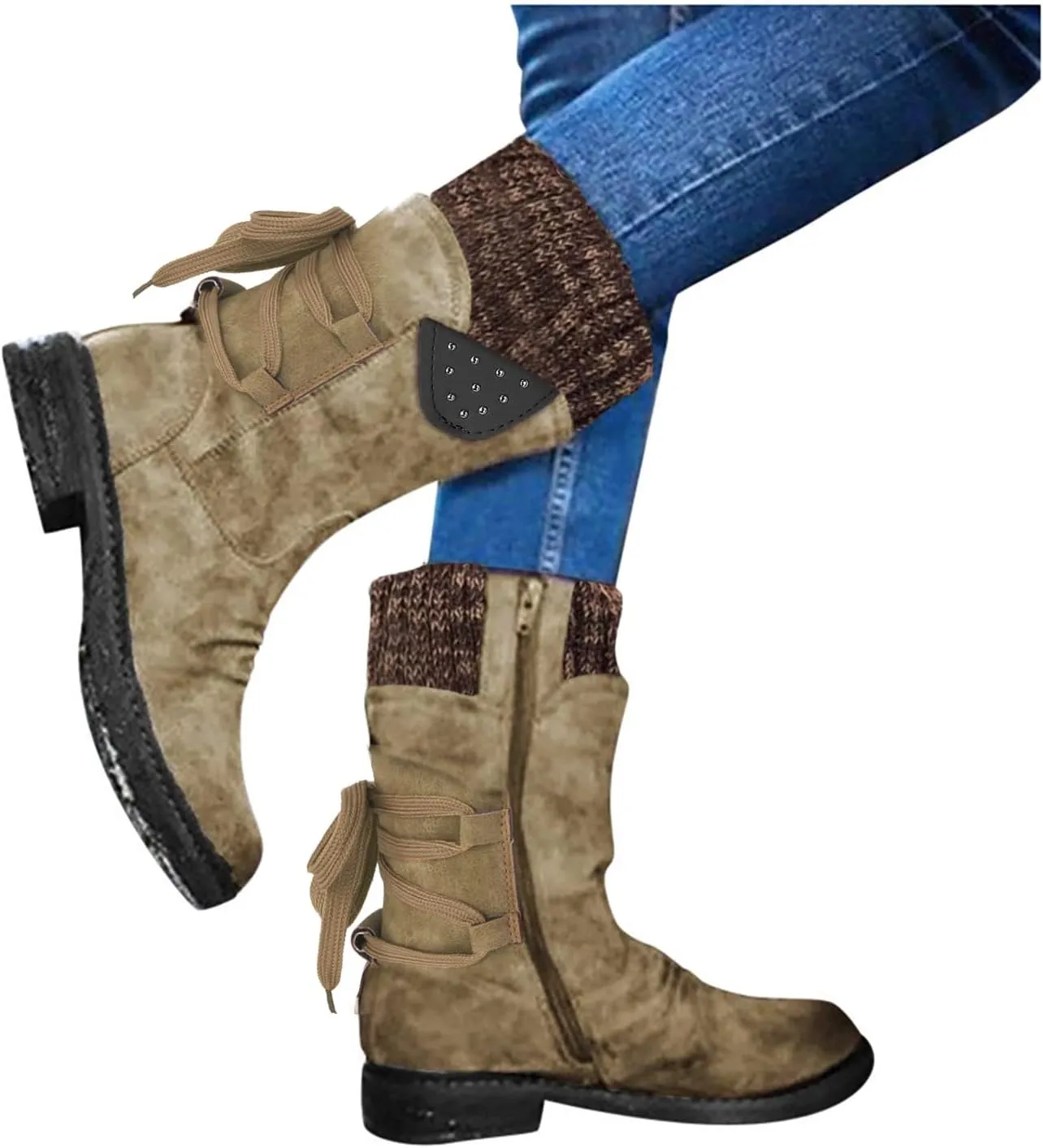 AMDBEL Boots For Women Cowboy Style, Chelsea Boots Women Flower Embroidery Mid Calf Chunky Platform Boots Cowgirls Boots
