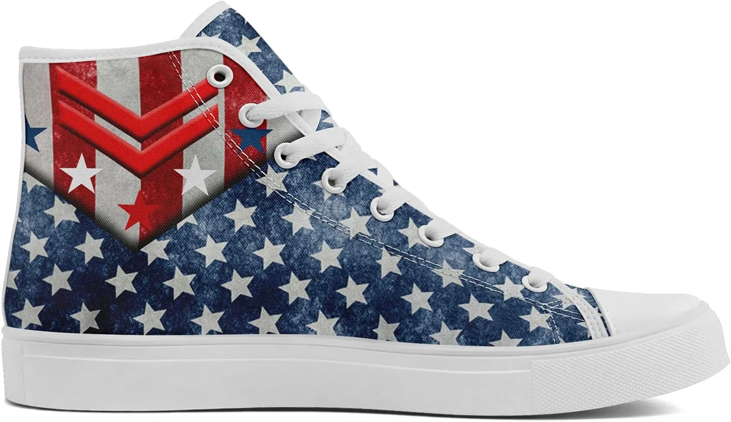 American Patriotic Canvas High Top Sneakers for Men & Women, Lightweight Breathable Casual Shoes with US Flag Design