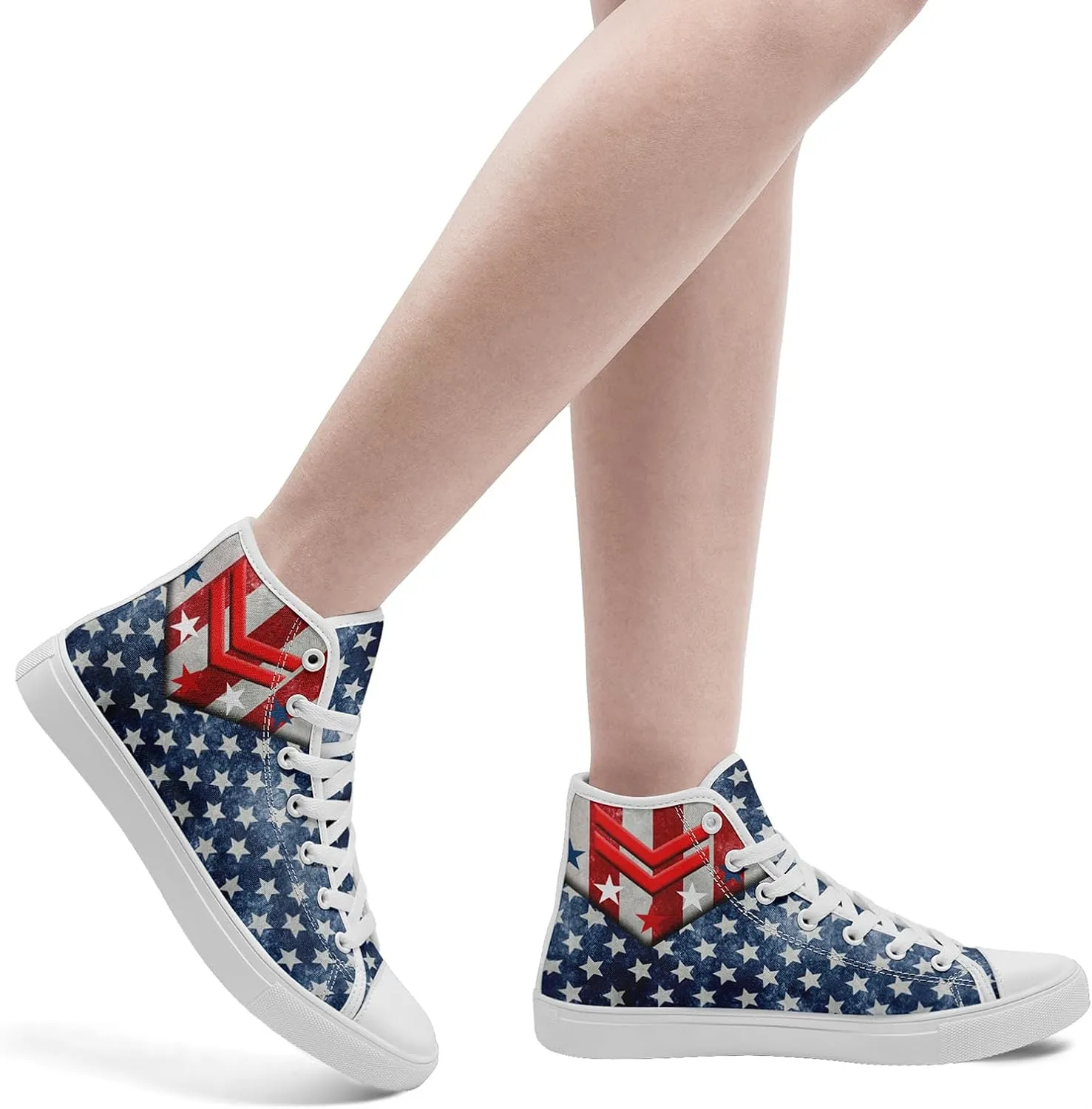 American Patriotic Canvas High Top Sneakers for Men & Women, Lightweight Breathable Casual Shoes with US Flag Design