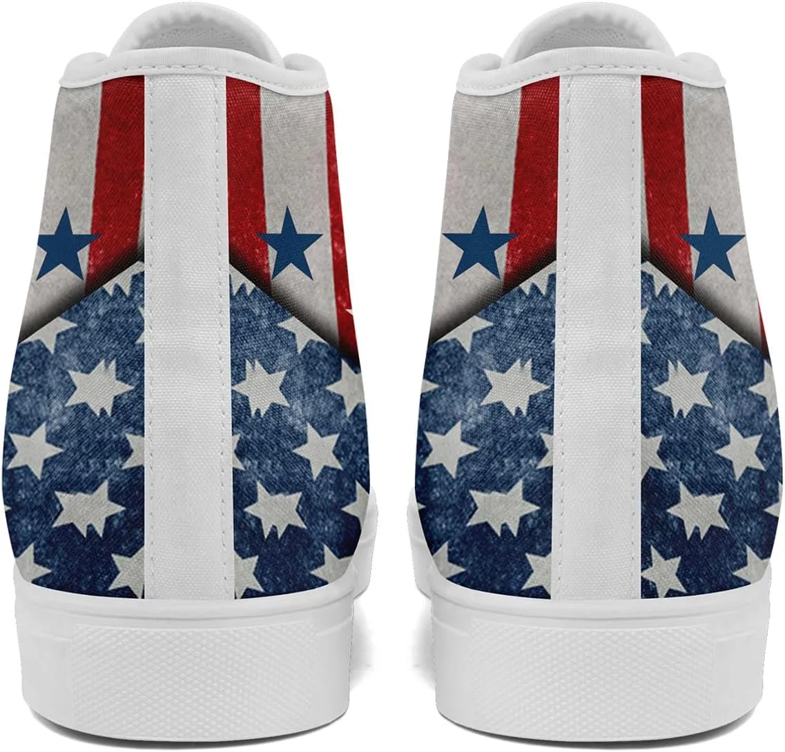 American Patriotic Canvas High Top Sneakers for Men & Women, Lightweight Breathable Casual Shoes with US Flag Design