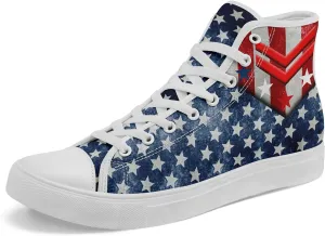 American Patriotic Canvas High Top Sneakers for Men & Women, Lightweight Breathable Casual Shoes with US Flag Design