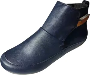 Ankle Booties for Women No Heel Arch Support Ankle Boots Comfy Flat Heel Booties Vintage Leather Damping Shoes