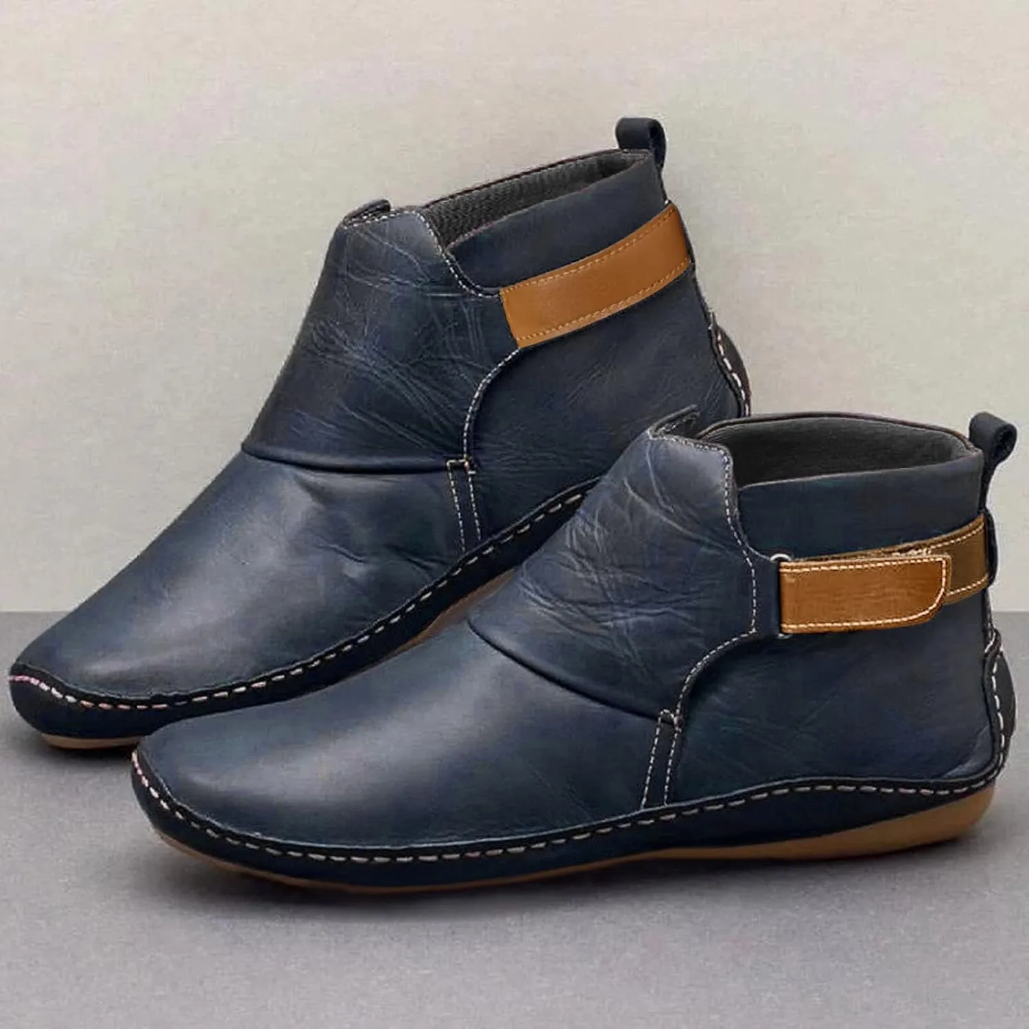 Ankle Booties for Women No Heel Arch Support Ankle Boots Comfy Flat Heel Booties Vintage Leather Damping Shoes
