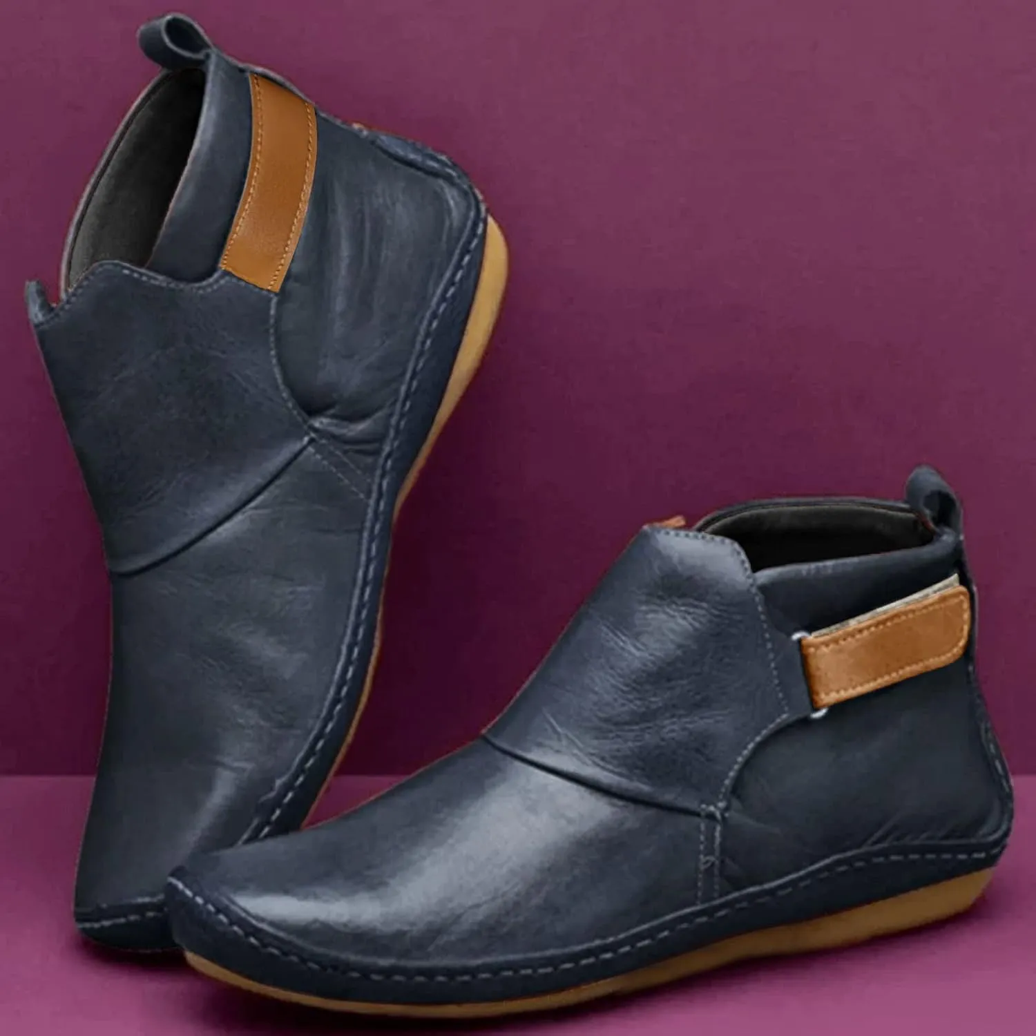 Ankle Booties for Women No Heel Arch Support Ankle Boots Comfy Flat Heel Booties Vintage Leather Damping Shoes