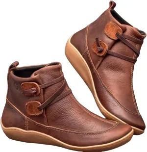 Ankle Boots for Women No Heel 2025, Fall New Arch Support Boots Fashion Lace Up Side Zipper Vintage Ankle Booties, Comfortable Slip On No Heel Boots