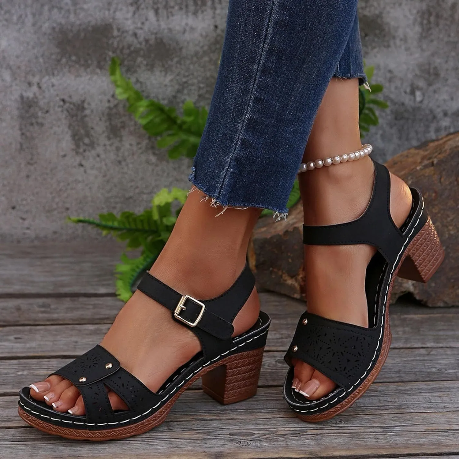 Beach Sandals for Women Comfortable Dressy Arch Support Ankle Strap Wedge Platform Summer Casual Hollow Out Open Toe Low 2025 Heel Breathable Shoes Orthopedic Peep Cutout Chunky Heeled