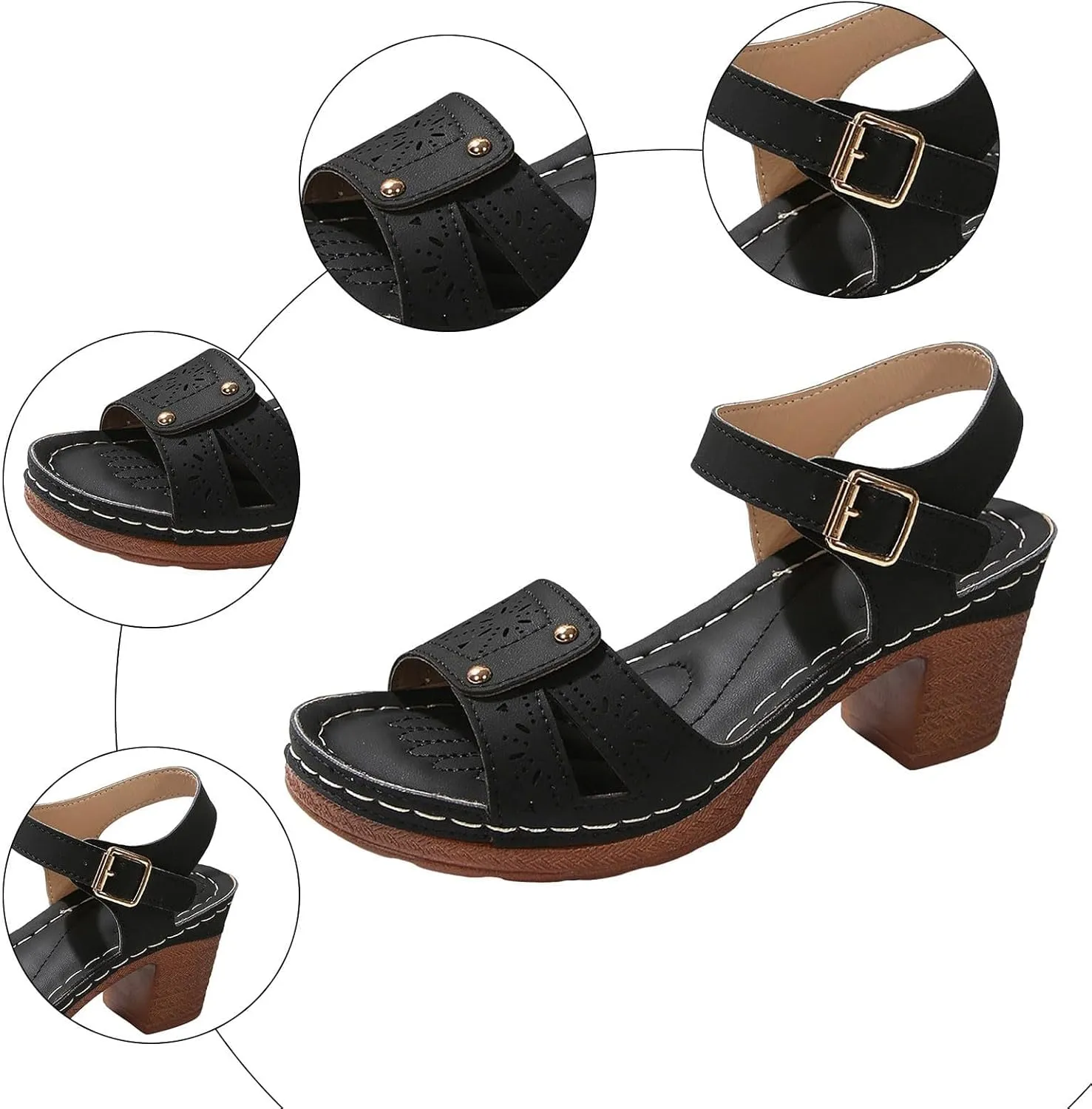 Beach Sandals for Women Comfortable Dressy Arch Support Ankle Strap Wedge Platform Summer Casual Hollow Out Open Toe Low 2025 Heel Breathable Shoes Orthopedic Peep Cutout Chunky Heeled