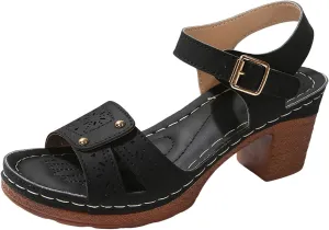 Beach Sandals for Women Comfortable Dressy Arch Support Ankle Strap Wedge Platform Summer Casual Hollow Out Open Toe Low 2025 Heel Breathable Shoes Orthopedic Peep Cutout Chunky Heeled