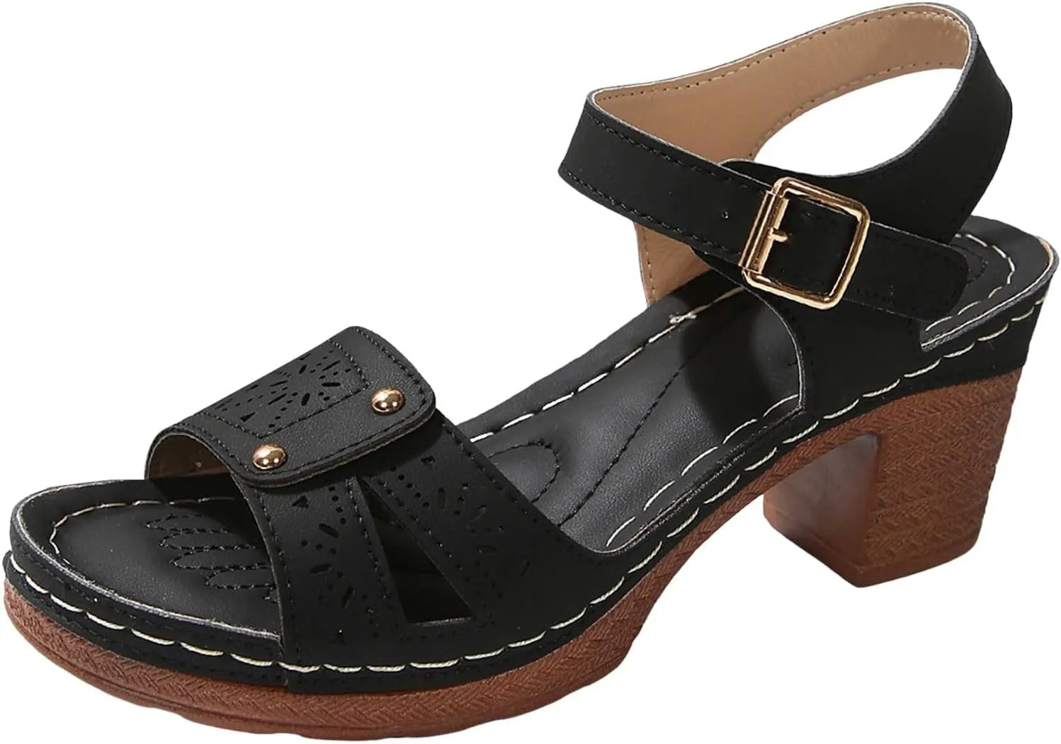 Beach Sandals for Women Comfortable Dressy Arch Support Ankle Strap Wedge Platform Summer Casual Hollow Out Open Toe Low 2025 Heel Breathable Shoes Orthopedic Peep Cutout Chunky Heeled