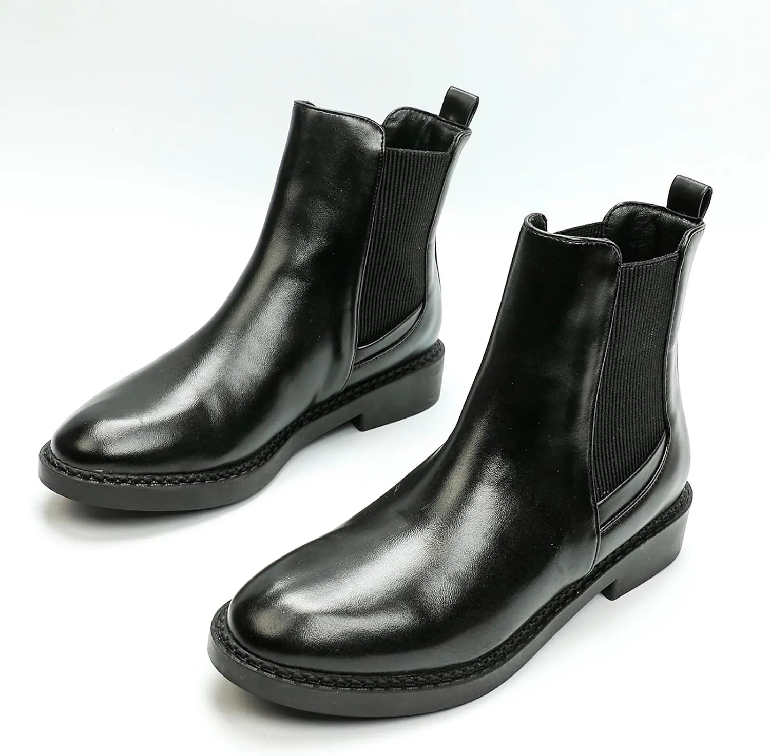Black Boots for Women Ankle Boot Womens Flat Booties Mens Low Cut Boots Dress Shoes for Women Solid Color Comfy Casual Pump Closed Toe Stacked Heel