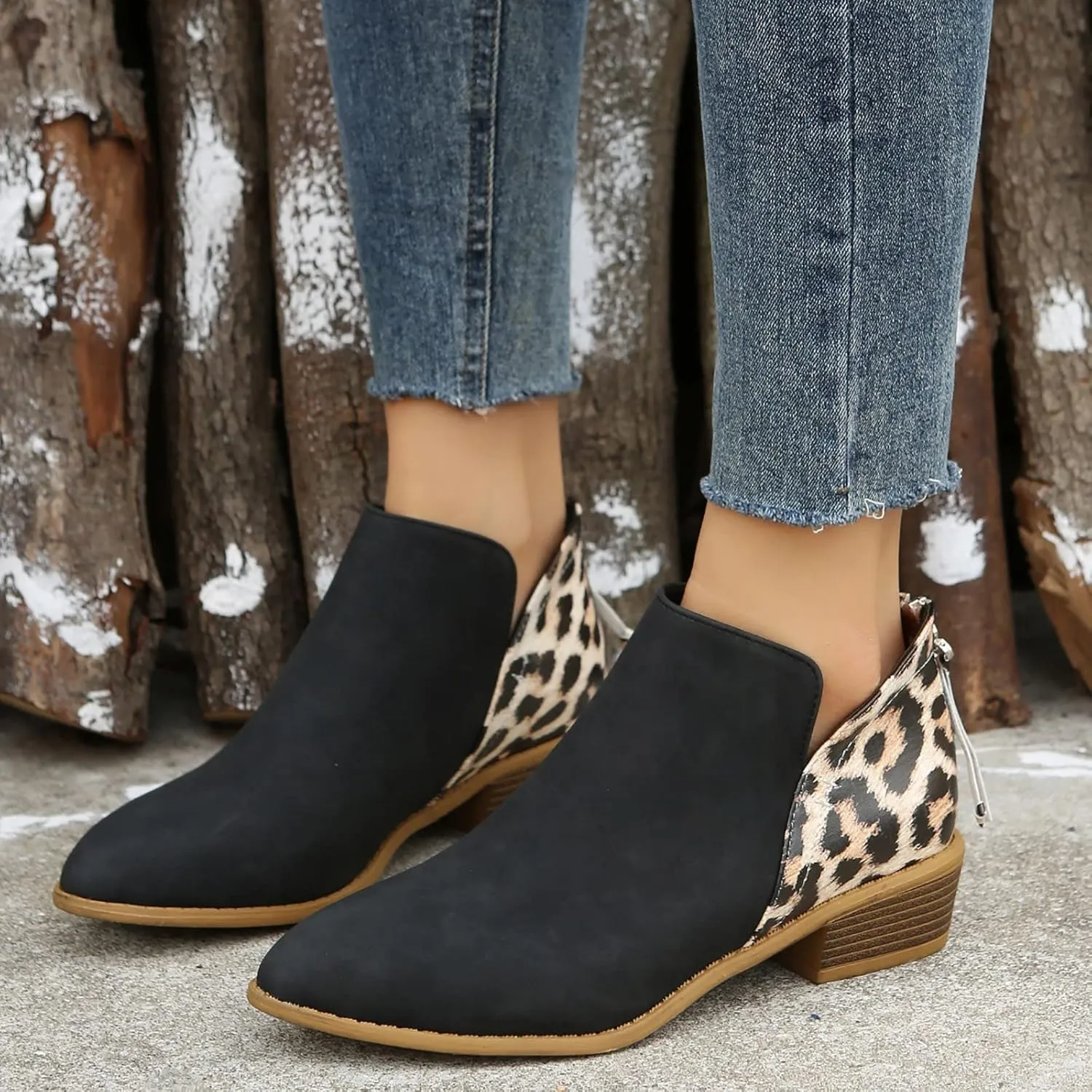 Black Cowboy Boots for Women Ankle Round Toe Booties for Women Ladies Hiking Boots Platform Bootie for Women Comfy Casual Closed Back Lace-up Round Toe Comfortable Low Heel