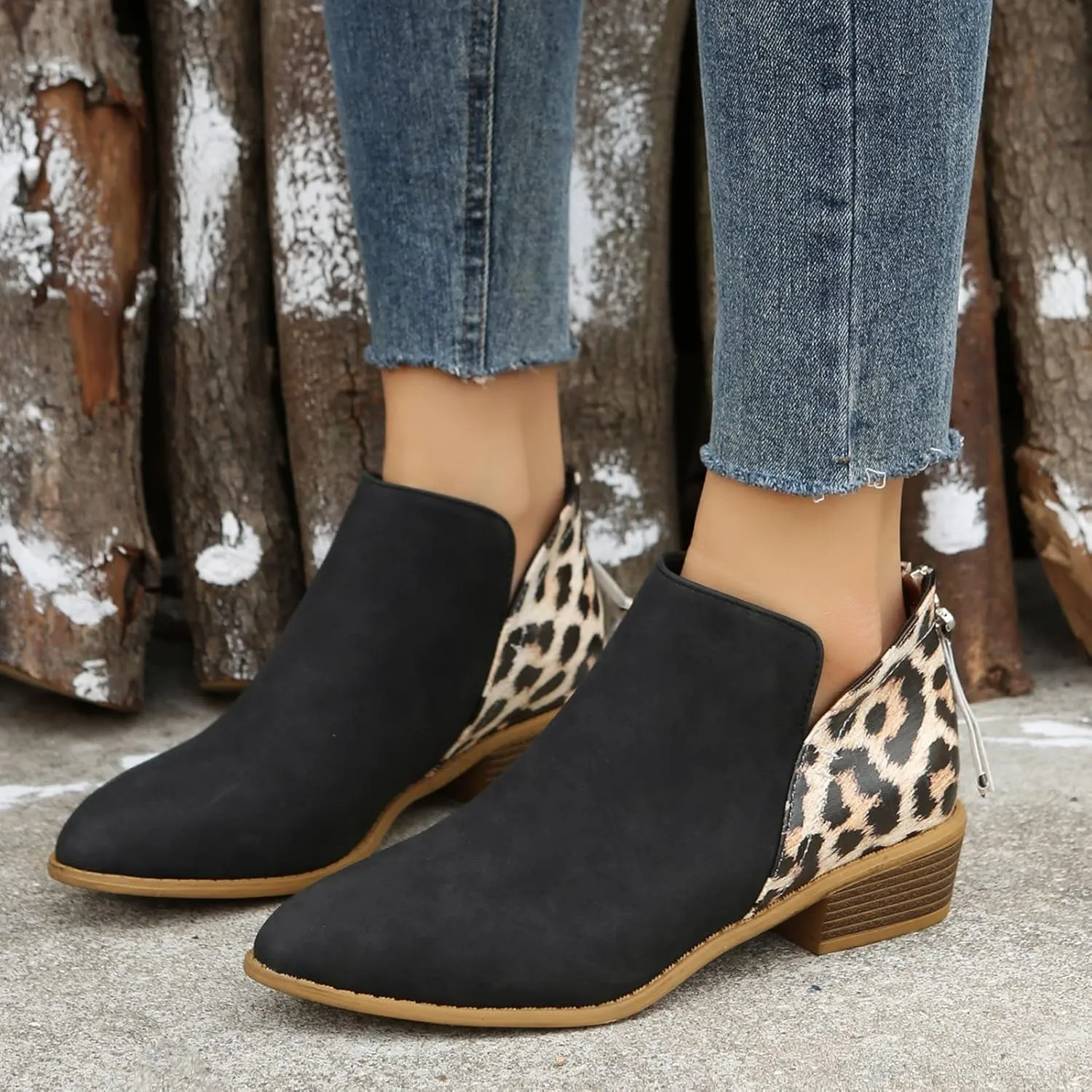 Black Cowboy Boots for Women Ankle Round Toe Booties for Women Ladies Hiking Boots Platform Bootie for Women Comfy Casual Closed Back Lace-up Round Toe Comfortable Low Heel