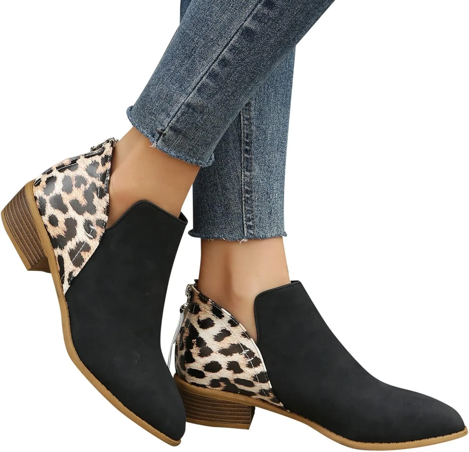 Black Cowboy Boots for Women Ankle Round Toe Booties for Women Ladies Hiking Boots Platform Bootie for Women Comfy Casual Closed Back Lace-up Round Toe Comfortable Low Heel