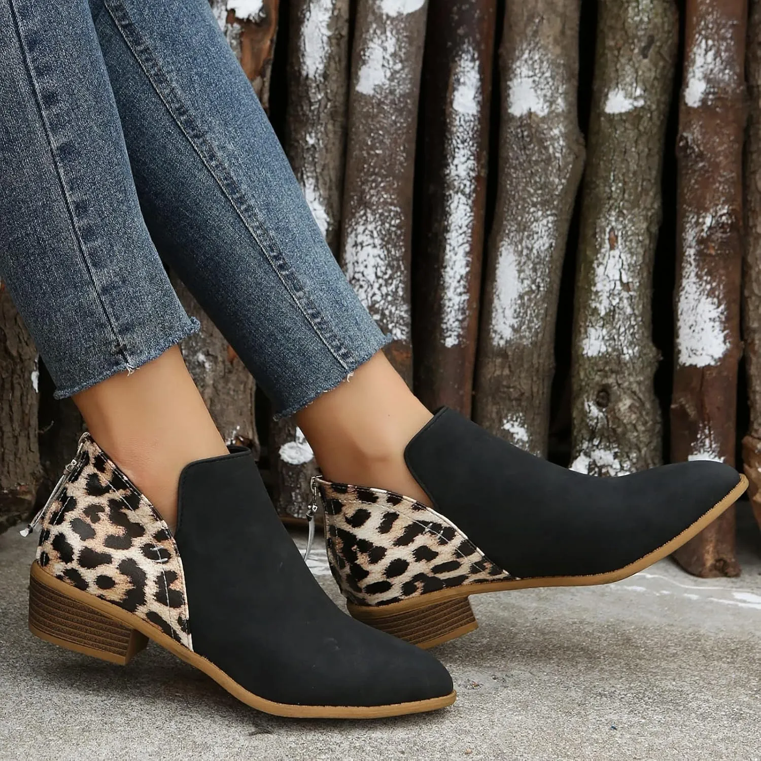 Black Cowboy Boots for Women Ankle Round Toe Booties for Women Ladies Hiking Boots Platform Bootie for Women Comfy Casual Closed Back Lace-up Round Toe Comfortable Low Heel