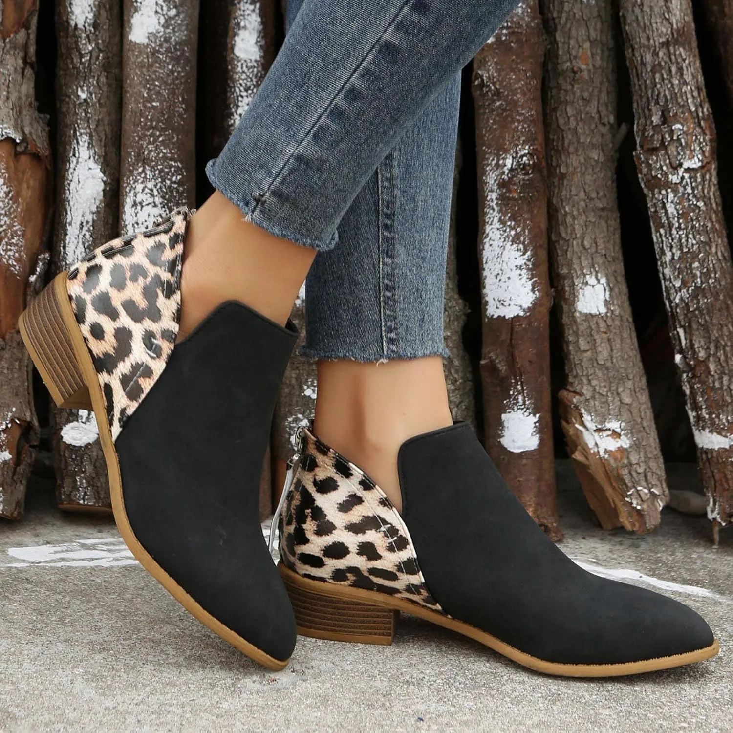 Black Cowboy Boots for Women Ankle Round Toe Booties for Women Ladies Hiking Boots Platform Bootie for Women Comfy Casual Closed Back Lace-up Round Toe Comfortable Low Heel