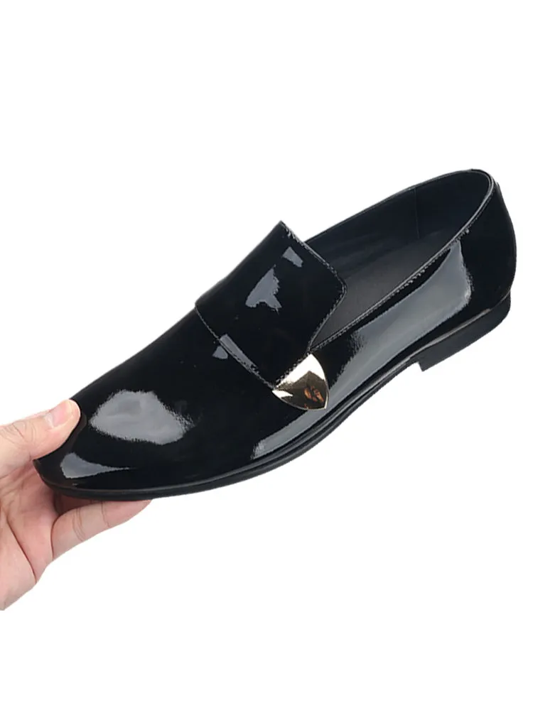 Black first-layer cowhide patent leather men's loafers European and American wedding party style slip-on formal shoes smoking shoes