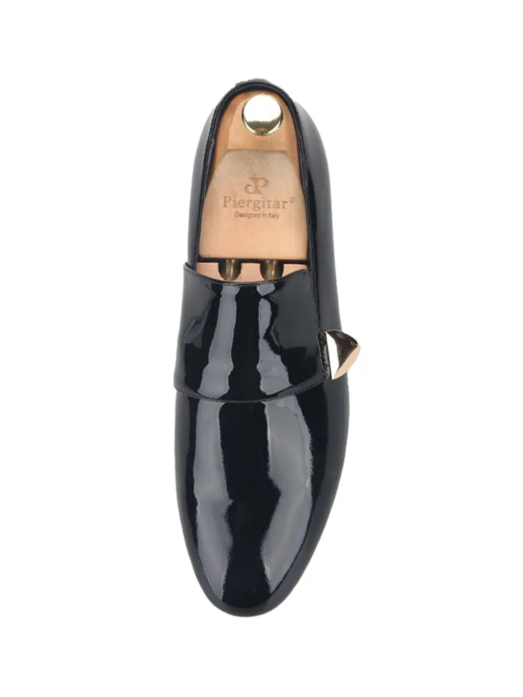 Black first-layer cowhide patent leather men's loafers European and American wedding party style slip-on formal shoes smoking shoes