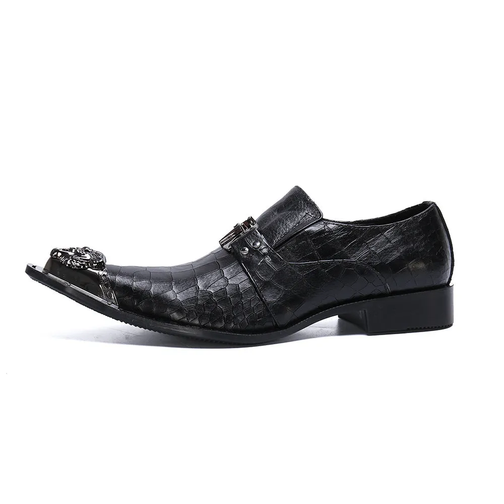 Black Pointed Dress Leather Shoes Men's Business Loafers