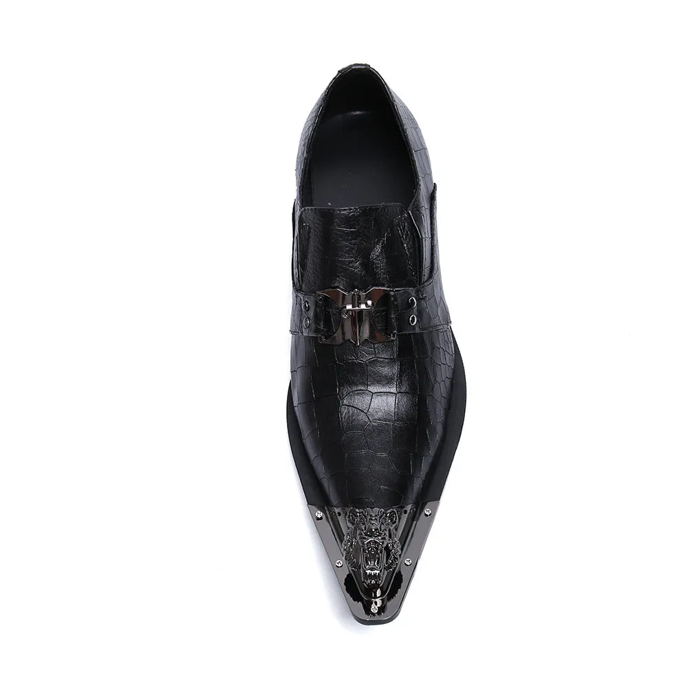 Black Pointed Dress Leather Shoes Men's Business Loafers