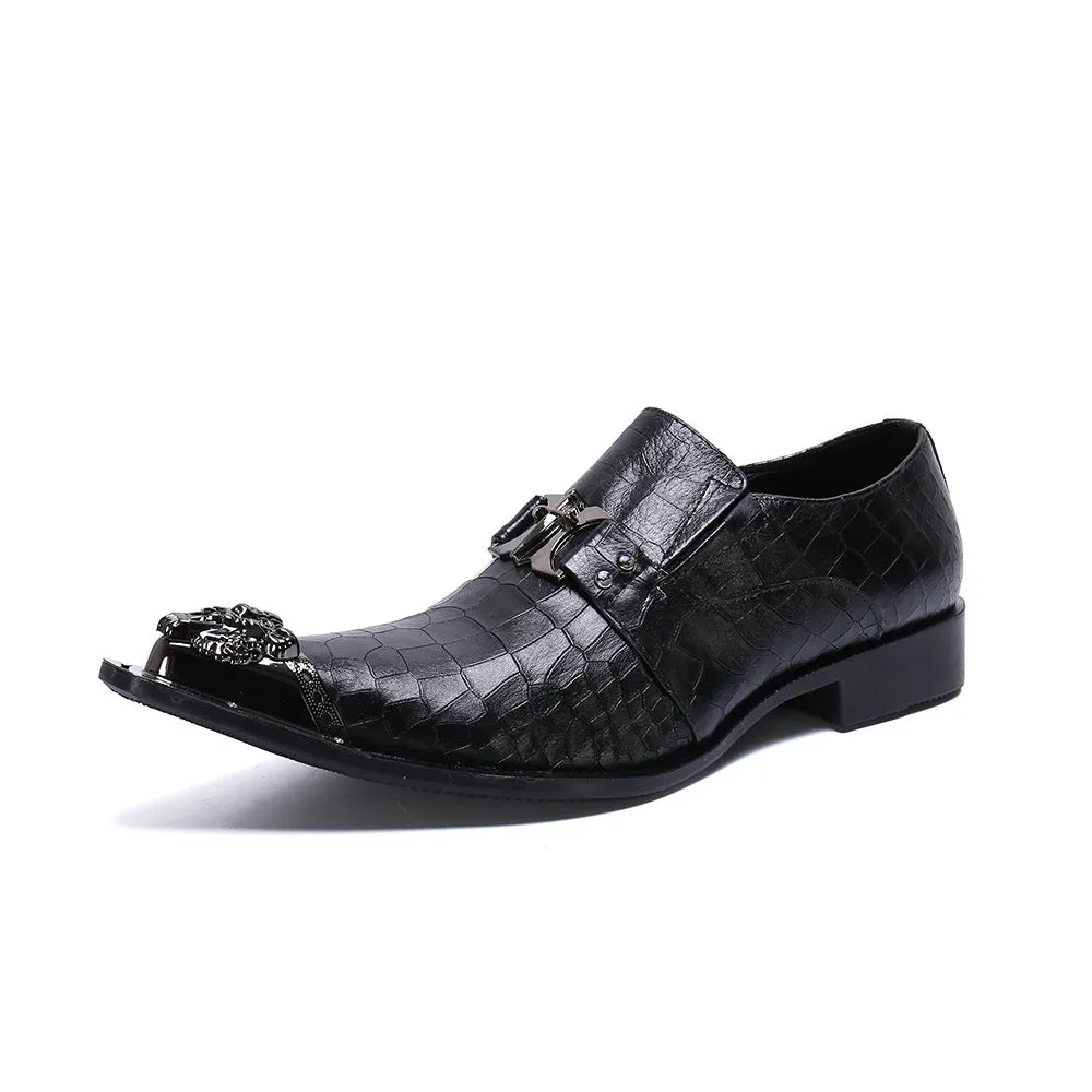 Black Pointed Dress Leather Shoes Men's Business Loafers