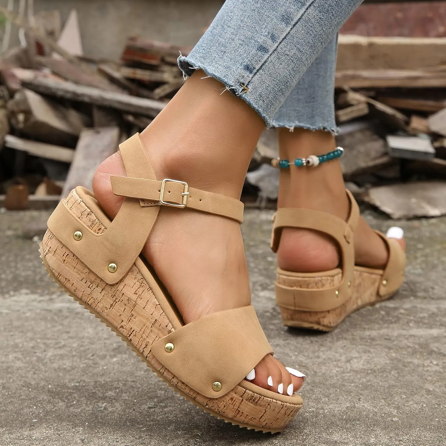 Breathable Summer Sandals for Women Slip On Wedge Sandal Comfortable Shoes Arch Support Casual Sandals
