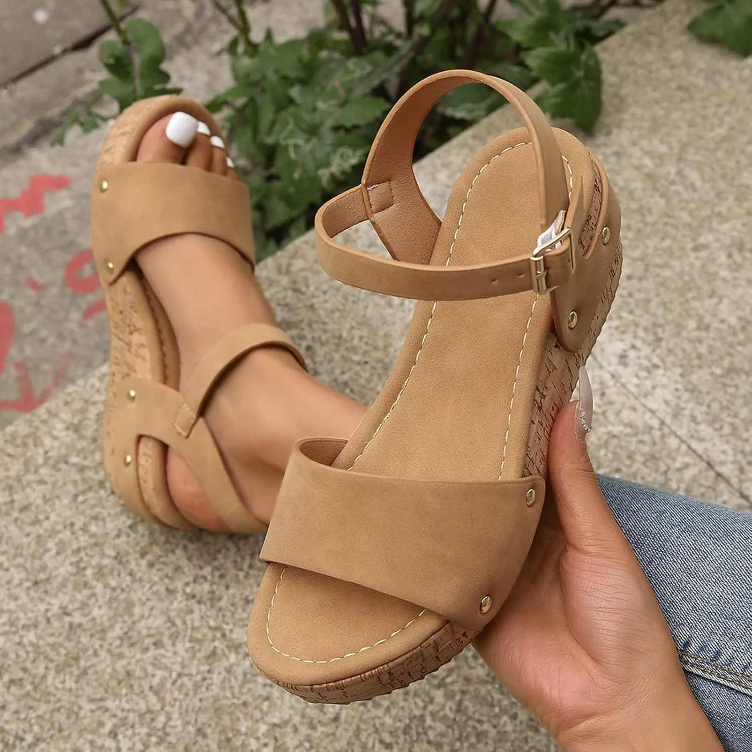Breathable Summer Sandals for Women Slip On Wedge Sandal Comfortable Shoes Arch Support Casual Sandals