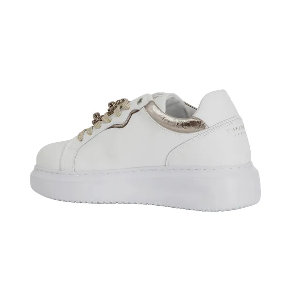 CafèNoir scarpa sneakers da donna con riporti laminati e gioiello C1DE1013 W083 bianco-pesca