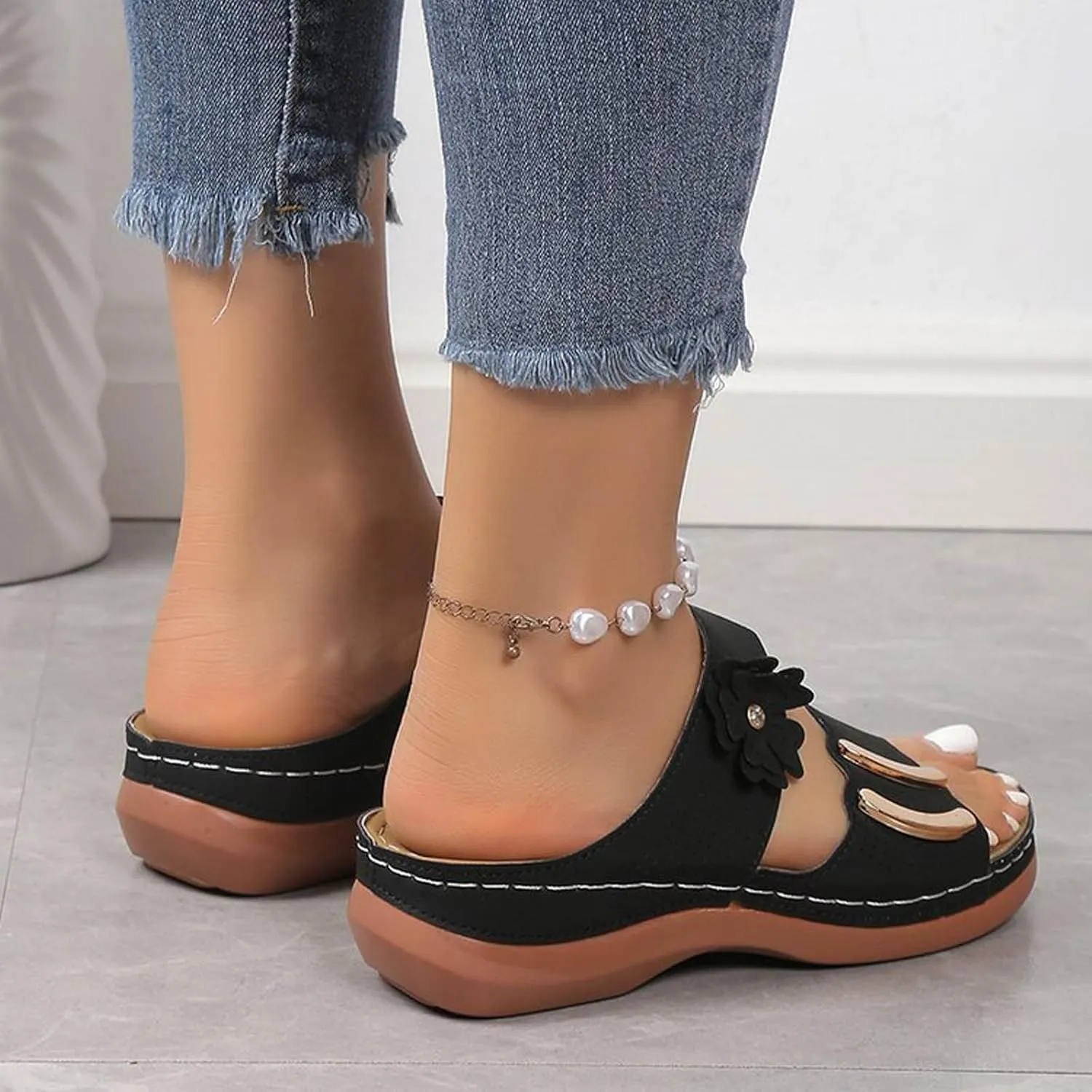 Casual Sandals for Women Arch Support Orthopedic Wedge Sandal Two Band Slip On Summer Platforms Open Toe Comfy Shoes