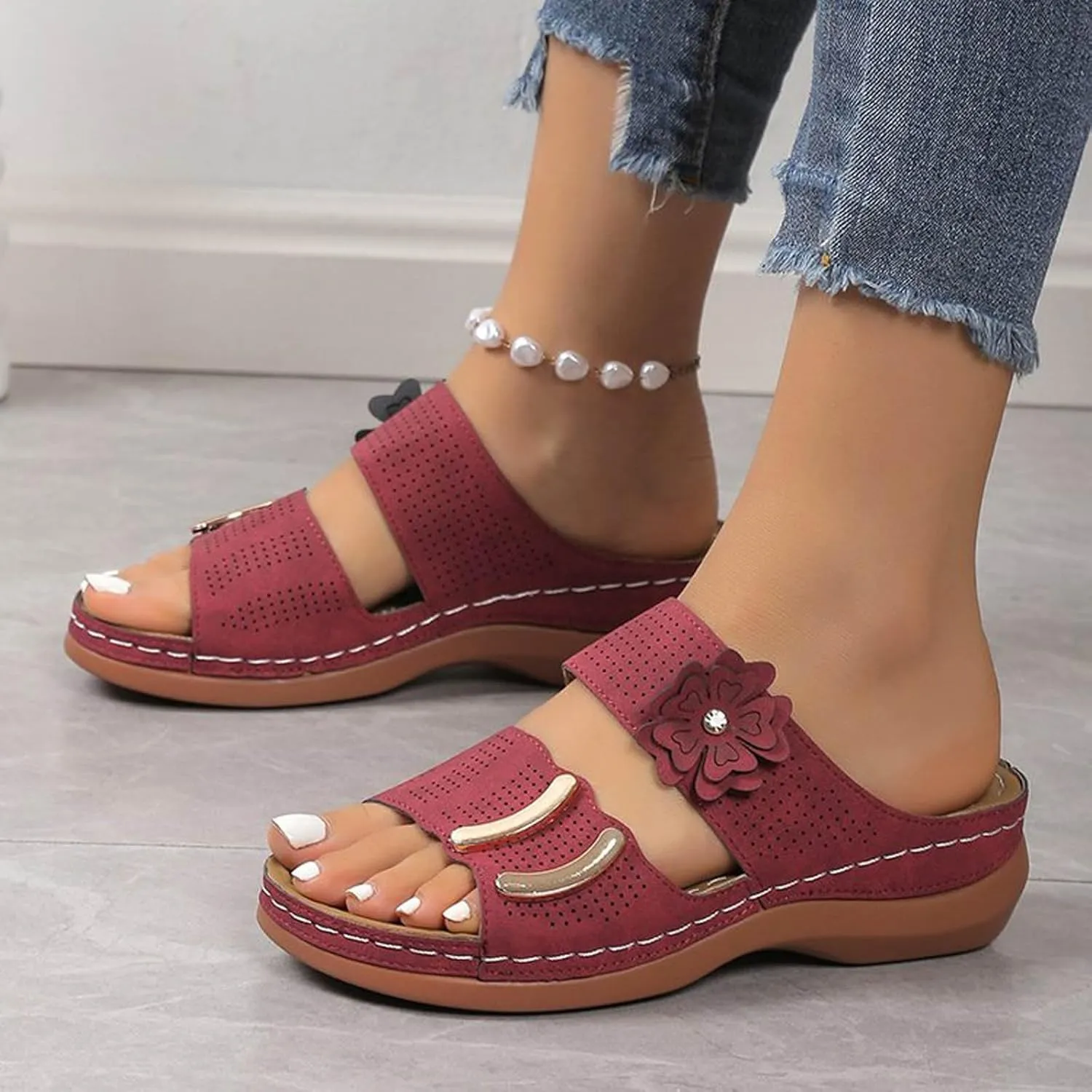 Casual Sandals for Women Arch Support Orthopedic Wedge Sandal Two Band Slip On Summer Platforms Open Toe Comfy Shoes