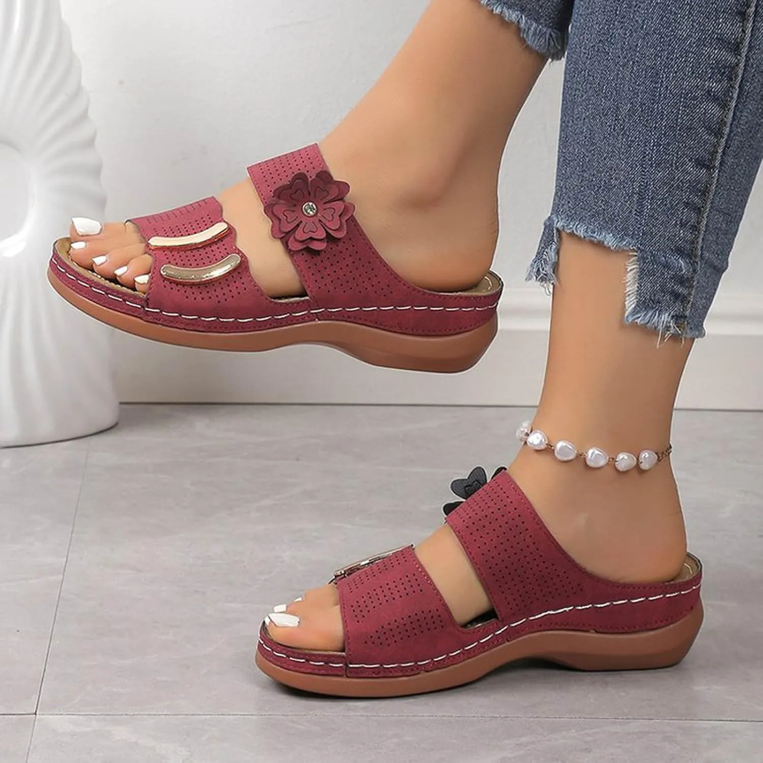Casual Sandals for Women Arch Support Orthopedic Wedge Sandal Two Band Slip On Summer Platforms Open Toe Comfy Shoes