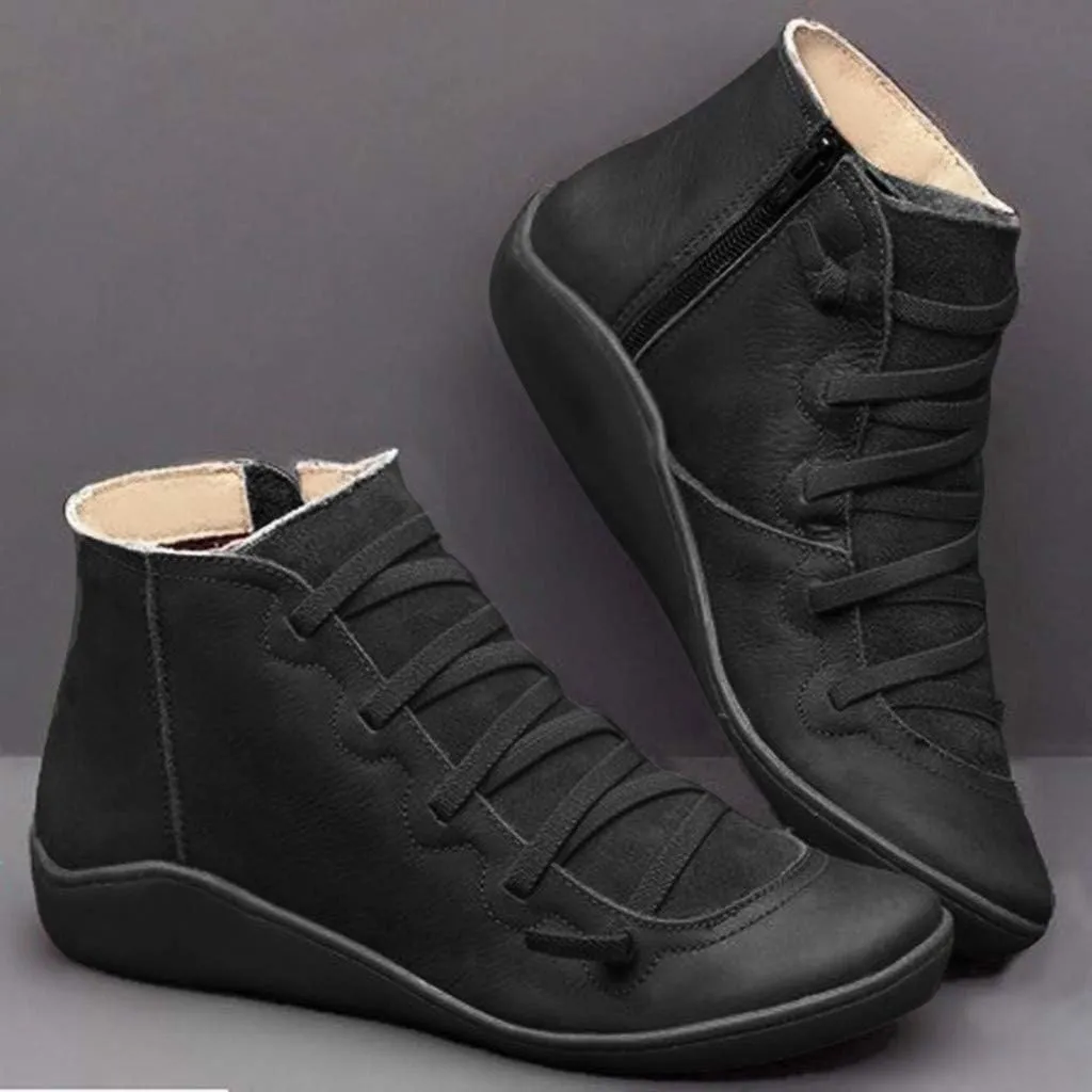 Cathalem Womens Ankle Boots, Ankle Boots for Women No Heel 2024 New Arch Support Booties Damping Shoes Flat Heel Booties