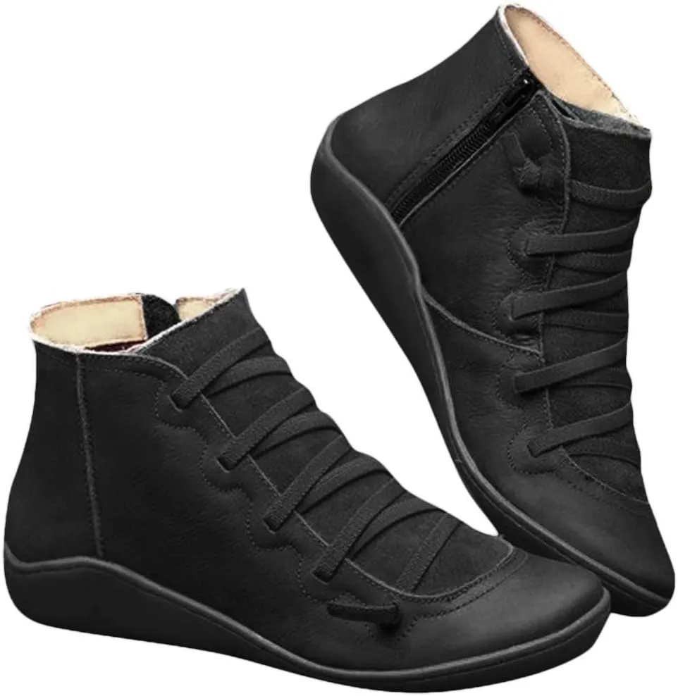 Cathalem Womens Ankle Boots, Ankle Boots for Women No Heel 2024 New Arch Support Booties Damping Shoes Flat Heel Booties