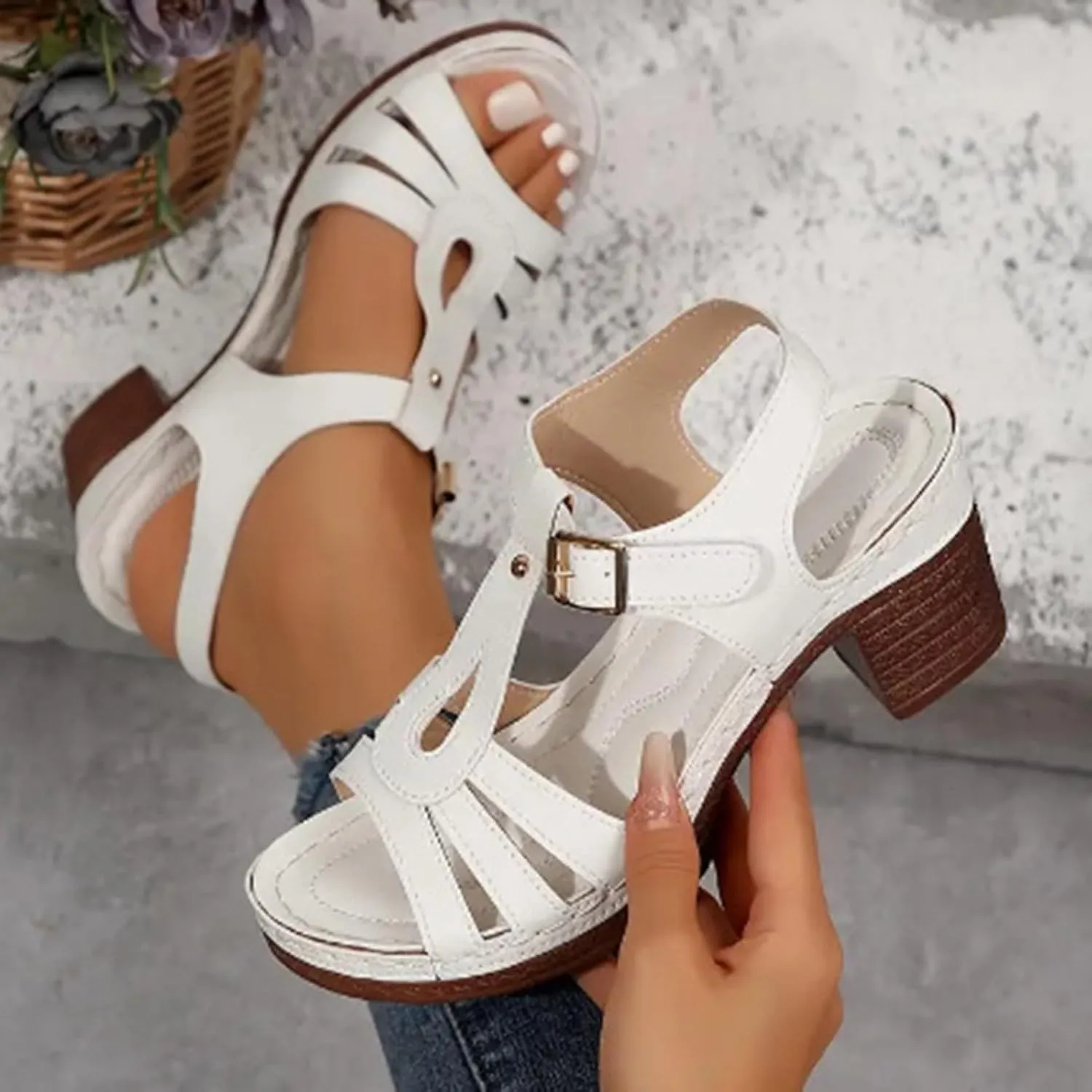 Chunky Heel Sandals for Women Ladies Wedge Block Sandal Dressy with Cross Ankle Strap Womens Low Heeled Casual Heels for Outdoor Open Toe Slingback Platform Heels