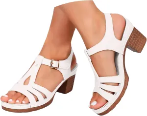 Chunky Heel Sandals for Women Ladies Wedge Block Sandal Dressy with Cross Ankle Strap Womens Low Heeled Casual Heels for Outdoor Open Toe Slingback Platform Heels