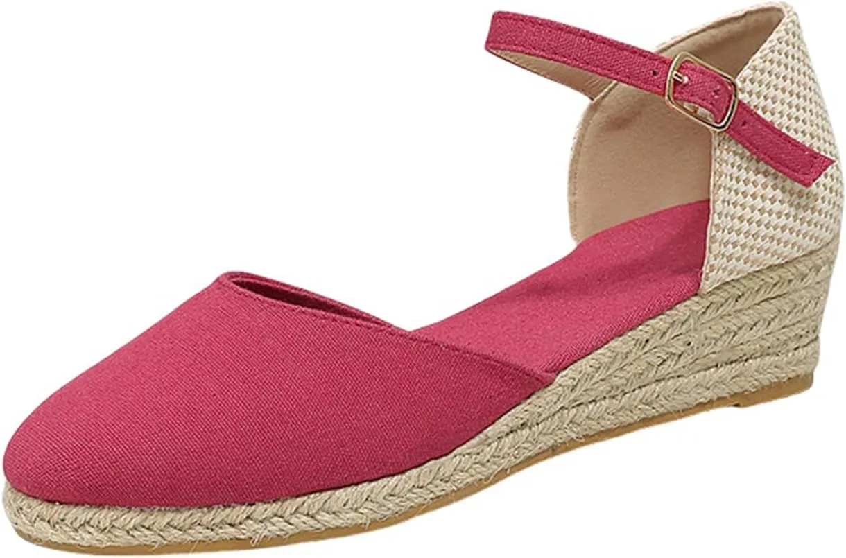 Closed Toe Espadrilles Wedges for Women Hoop and Loop Strap Dressy Summer Sandals 2025 Trendy Platform Slip On Wedges Comfortable Lightweight Walking Shoes Casual Breathable