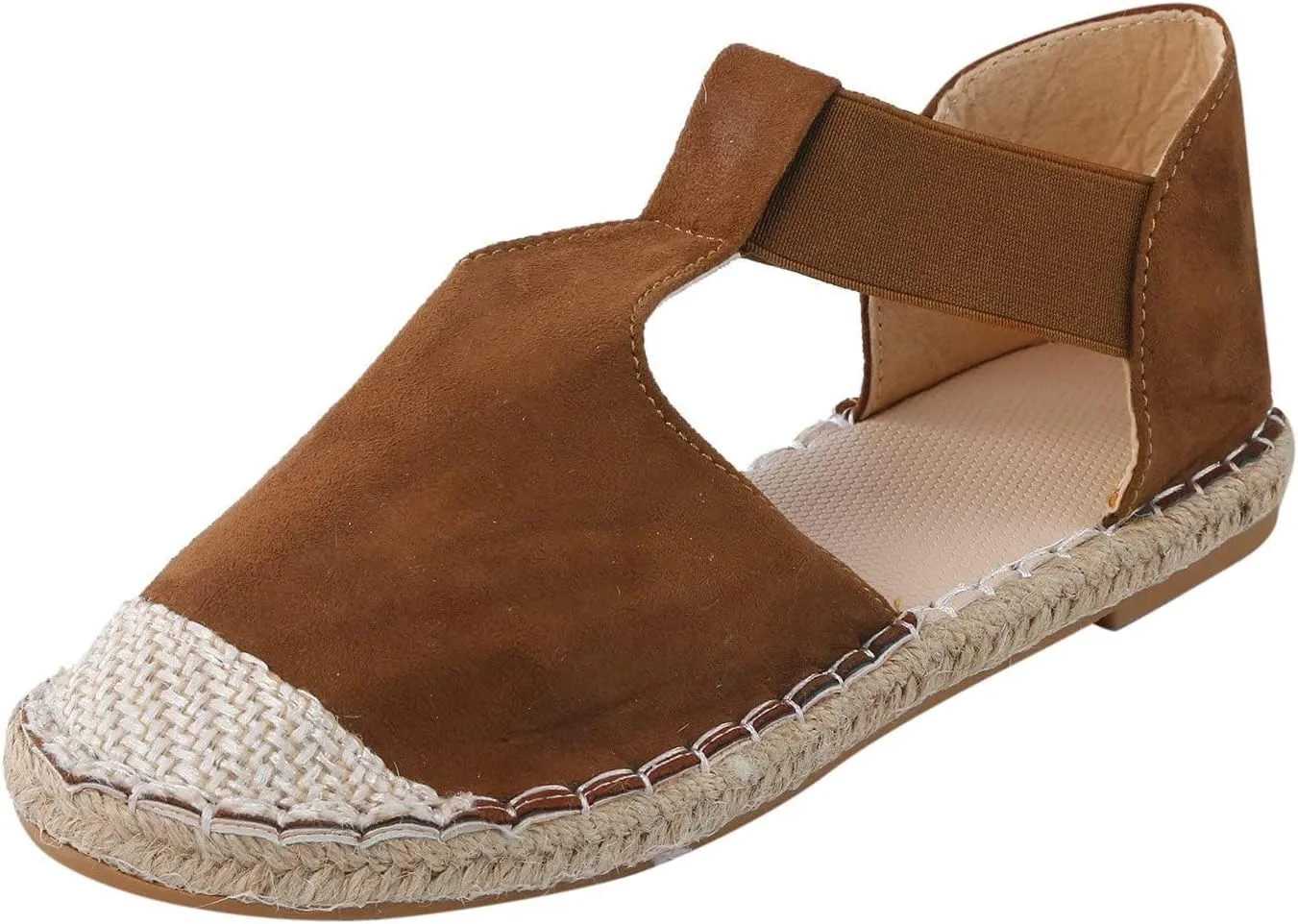 Closed Toe Flats for Women 2025 Wide Width Espadrilles Summer Casual Shoes Ankle Strappy Low Heels Beach Walking Sandals Non Slip Lightweight Breathable Comfortable Sandal Ladies Office Shoes