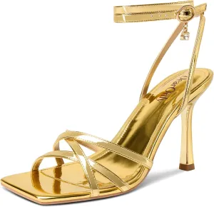 DearOnly Womens Lace up Heels Stiletto High Heeled Sandals Square Open Toe Strappy Heels Prom Party Dress 3.5 Inches Heels