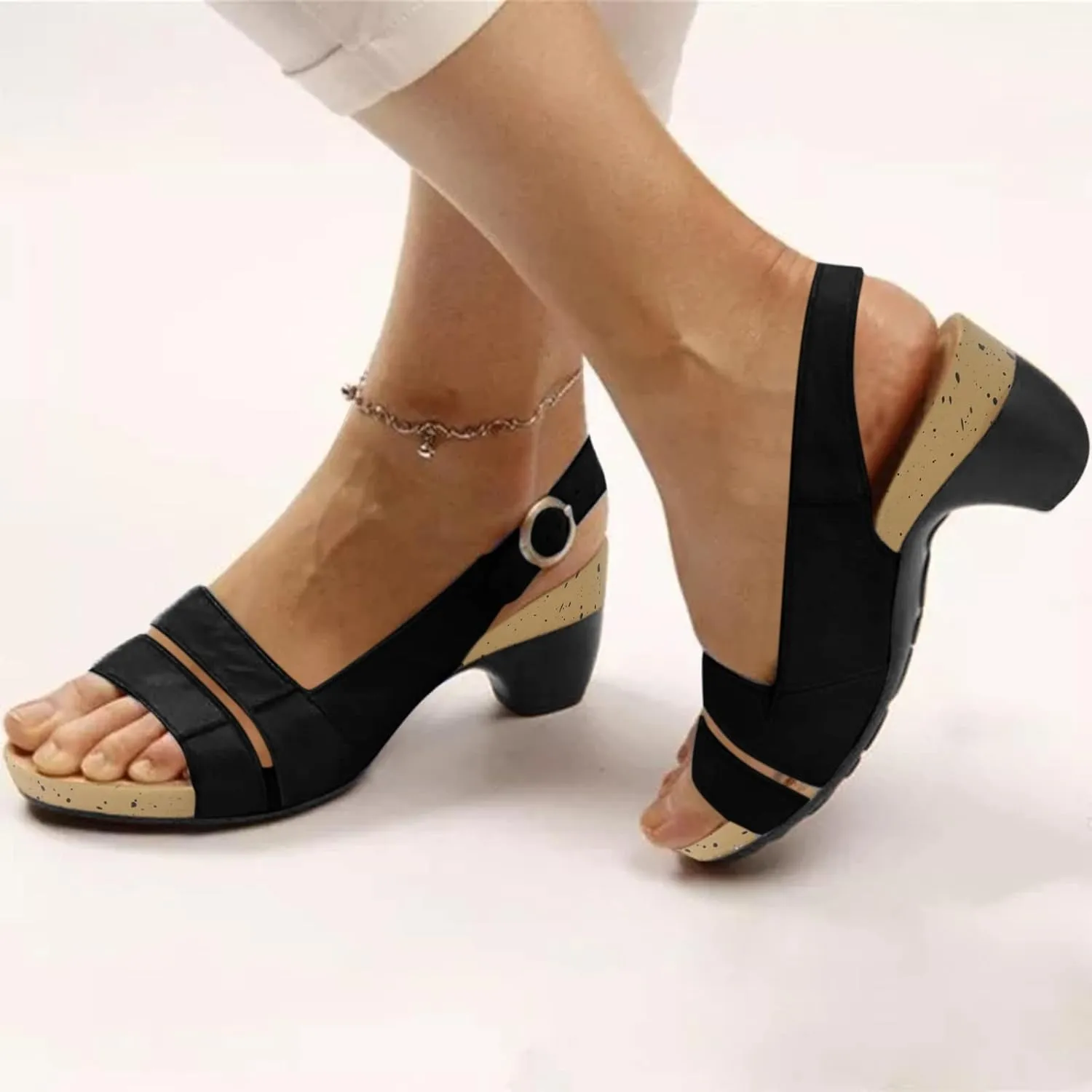 Eduavar Womens Sandals Comfortable, Womens Sandals Orthopedic Sandals Dressy Open Toe Low Heel Sandals with Ankle Strap