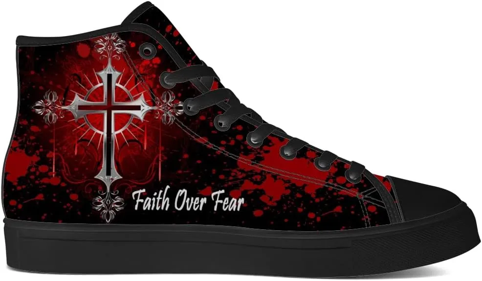 Faith Shoes for Men Women Faith Over Fear High Top Canvas Sneakers Lace Up Casual Walking Shoes Gifts for Dad Mom