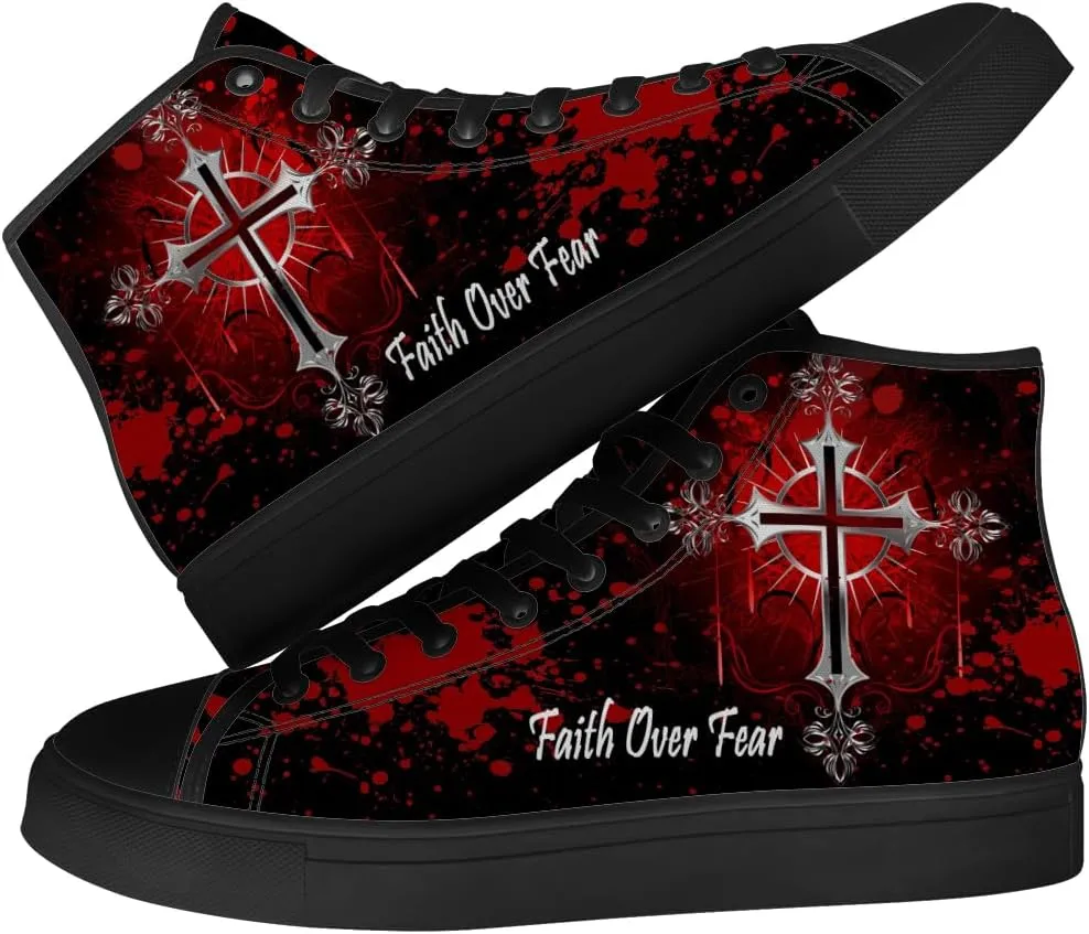 Faith Shoes for Men Women Faith Over Fear High Top Canvas Sneakers Lace Up Casual Walking Shoes Gifts for Dad Mom