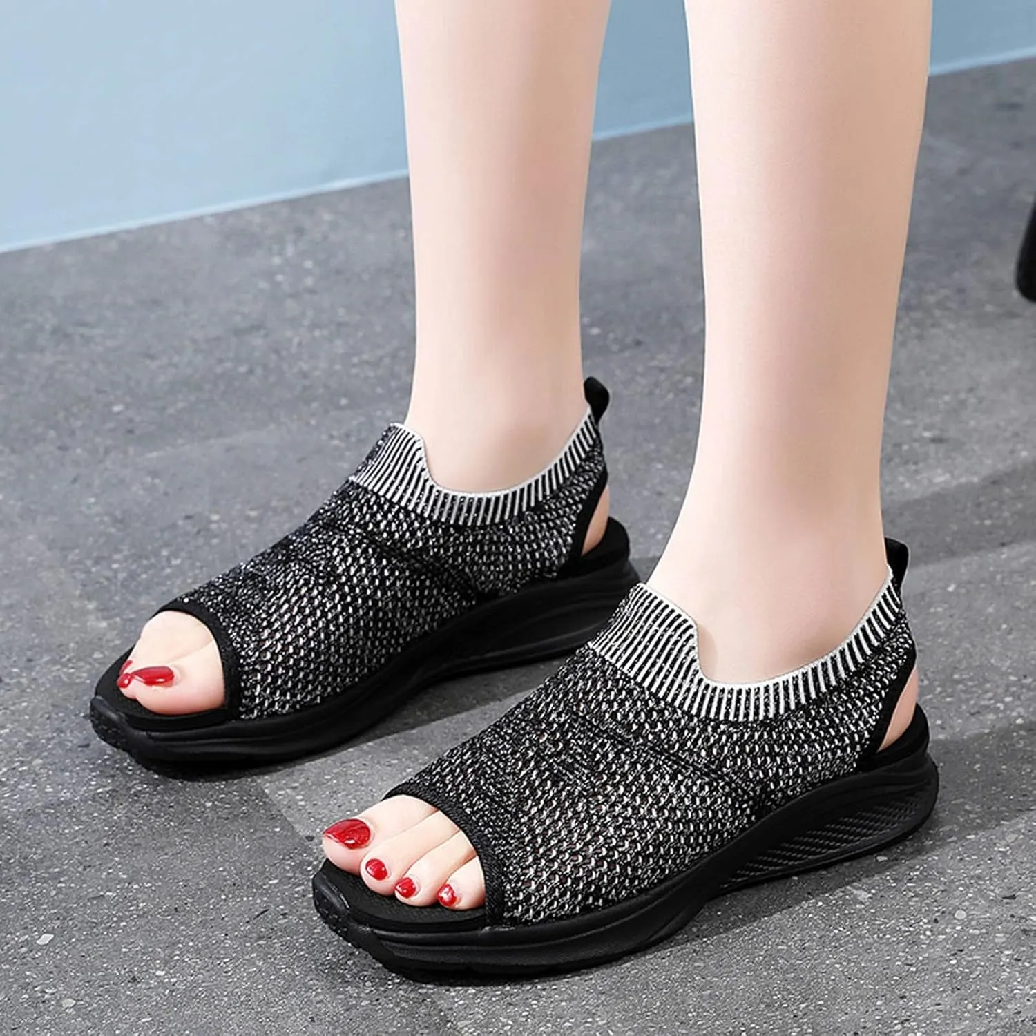 Fashion Mesh Women Breathable Wedges Beach Comfortable Summer Toe Sandals Shoes Sport Women's Sandals