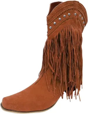 Fringe Boots For Women 2025,Stud Western Tassel Riding Cowgirl Cowboy Mid Calf Pull On Boots,Women's Fringe Cowboy Cowgirl Shoe