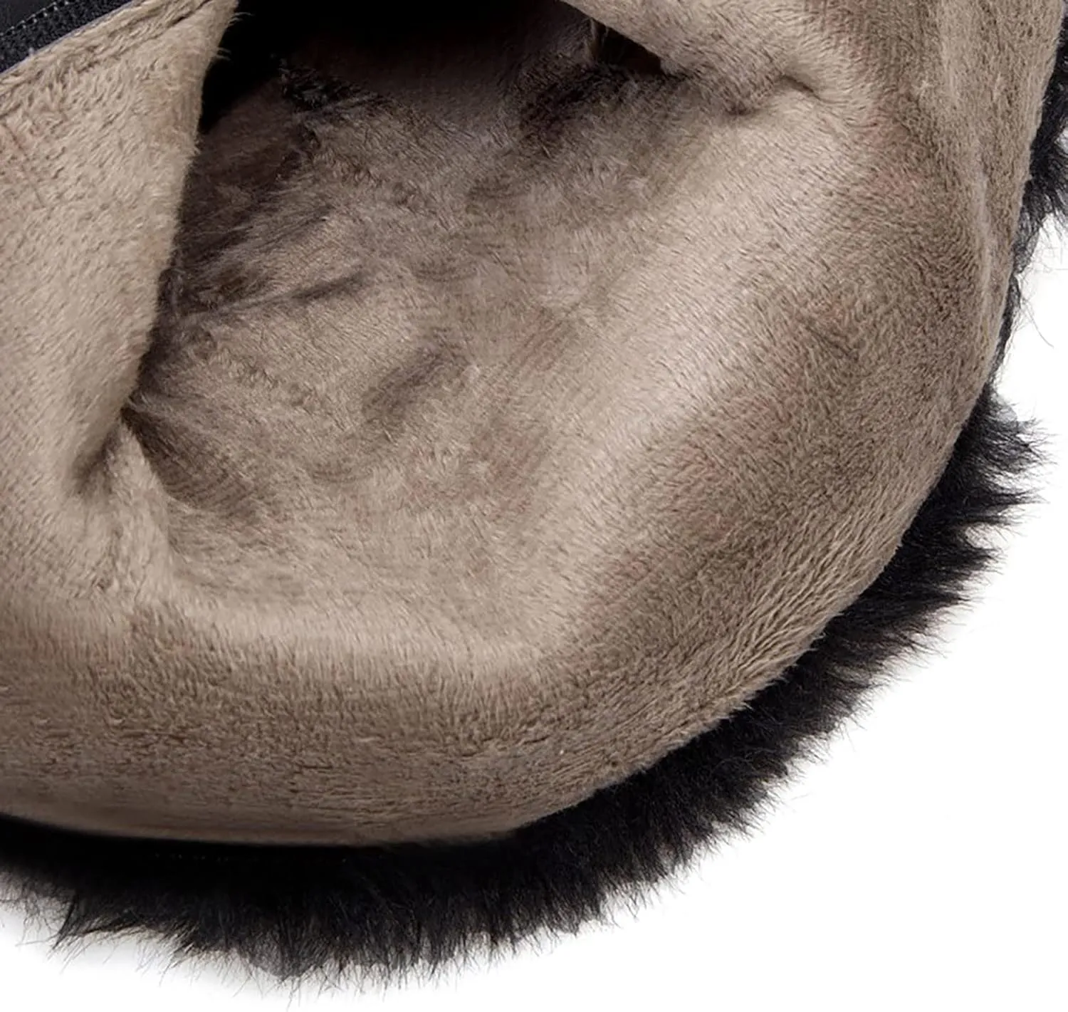 Furry Boots For Women Winter Warm Ankle Booties Side Zipper Wedge Snow Booties Round Toe Leather Furry Boots