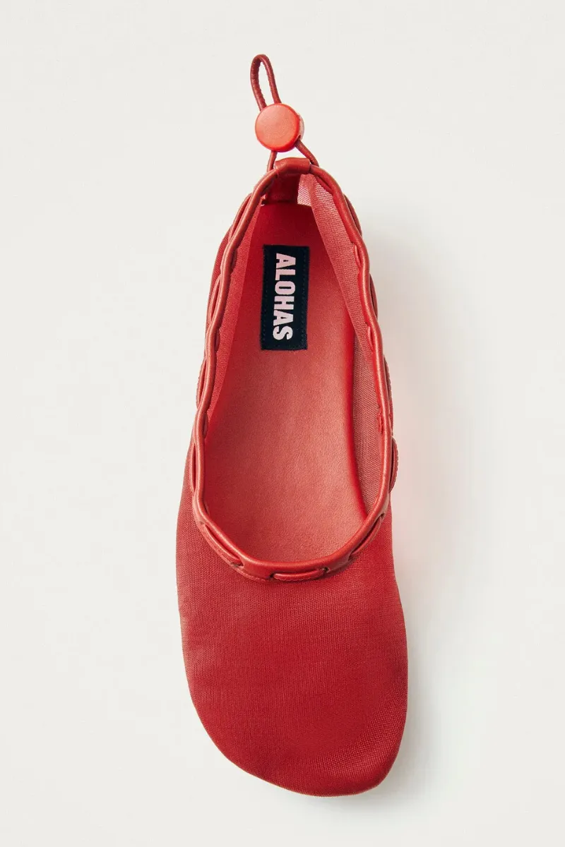 Gill Mesh Red Leather Ballet Flats