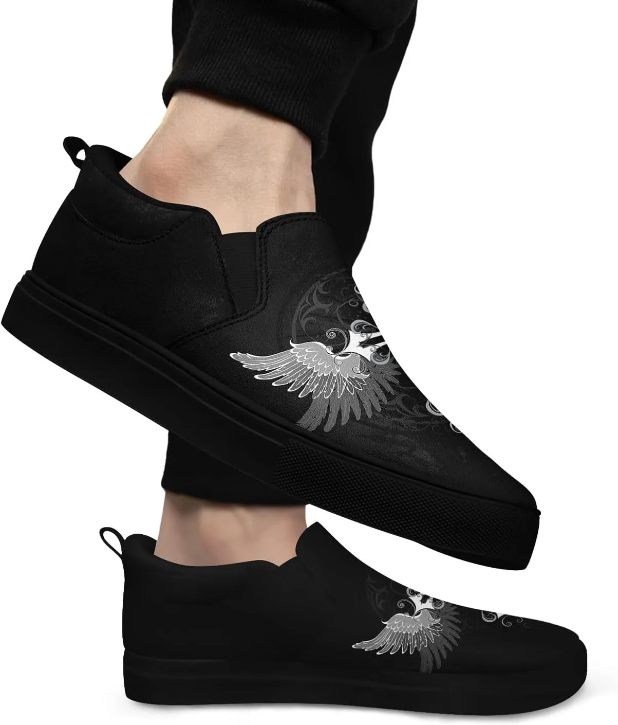 Gothic Low-Top Canvas Shoes for MenWomen Skull Floral Slip-On Sneakers Lightweight Comfort Streetwear Footwear