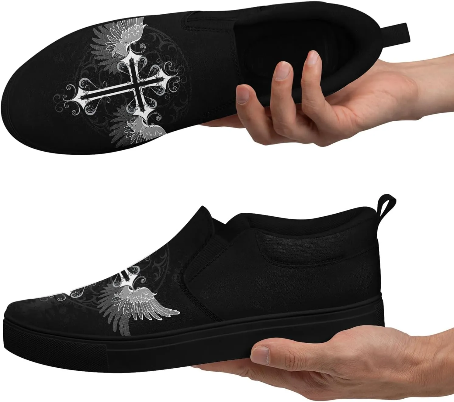 Gothic Low-Top Canvas Shoes for MenWomen Skull Floral Slip-On Sneakers Lightweight Comfort Streetwear Footwear