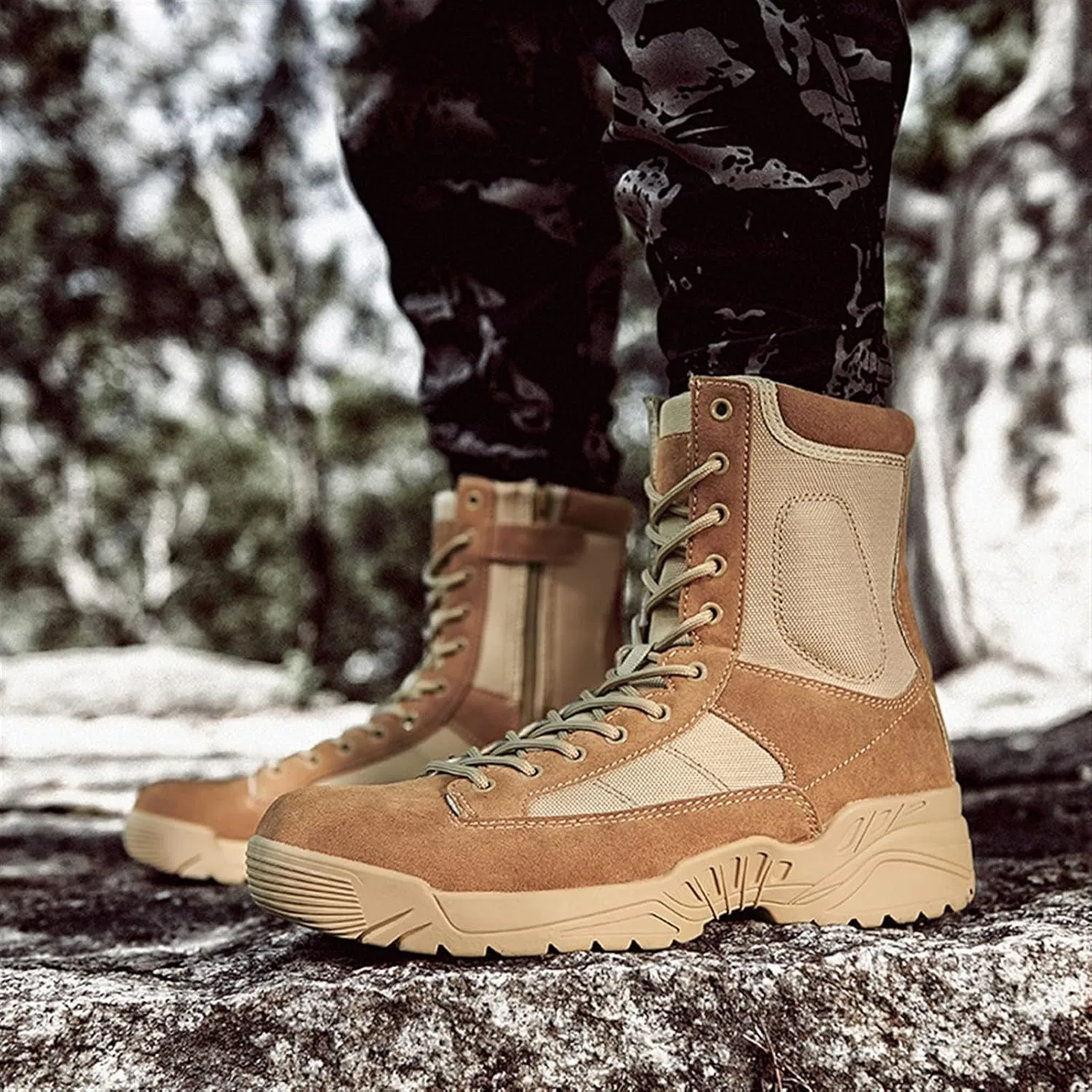 High Rise Hiking Boots, Desert Boots Mens Military, Outdoor Hiking Army Patrol Combat Side Zipper Shose, Breathable and Durable Jungle Work Tactical Footwear, for Trekking,Climbing,Fishing,Walking