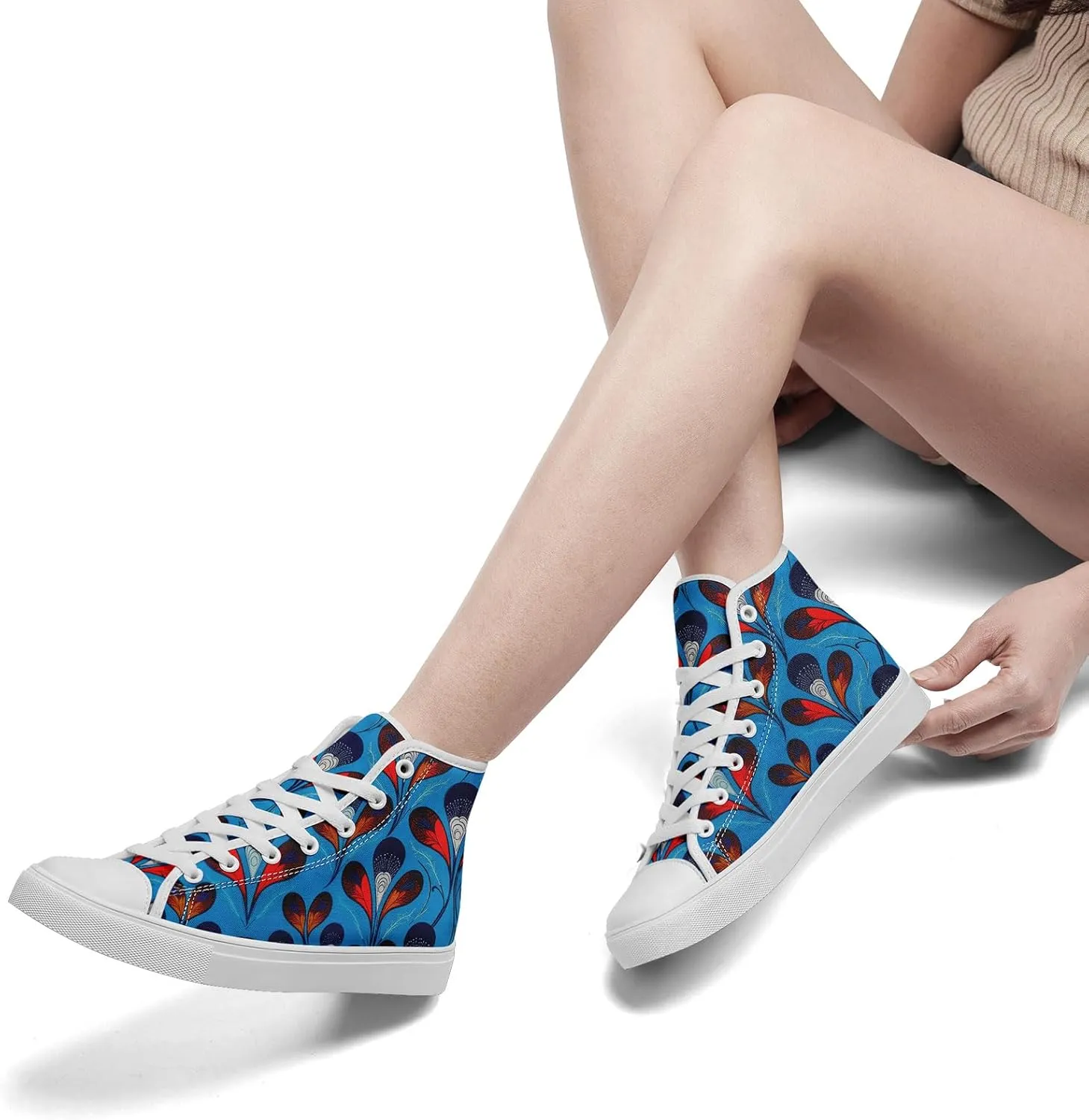 High Top Sneakers for Women Men Canvas Shoes Lightweight Printed Lace Up Fashion Casual Walking Shoes Street Footwear